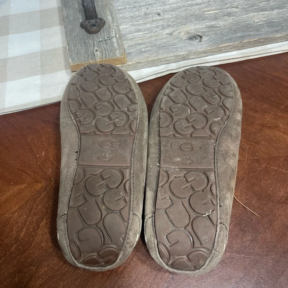 Women's Shoes UGG ANSLEY Suede Shearling Slip On  Moccasin Slippers 9 Chocolate - Picture 8 of 8